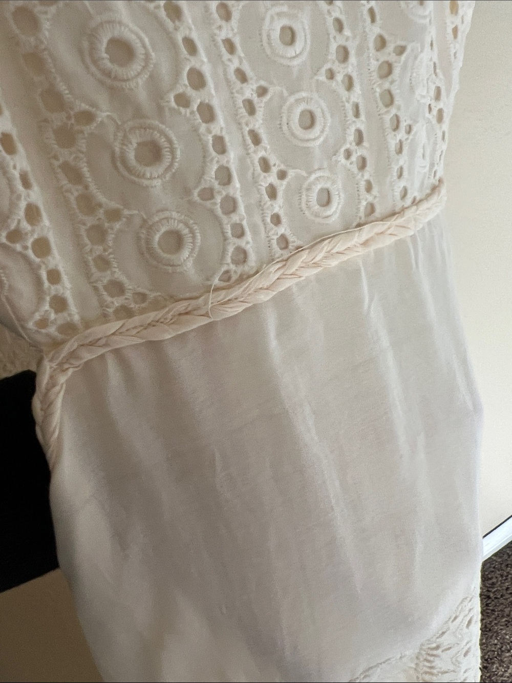 Mango cream eyelet cotton embroidered tie back midi dress - Picture 4 of 12